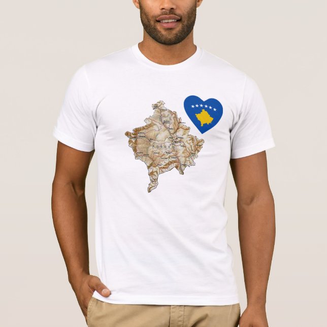 Kosovo Flag Heart and Map T-Shirt (Front)