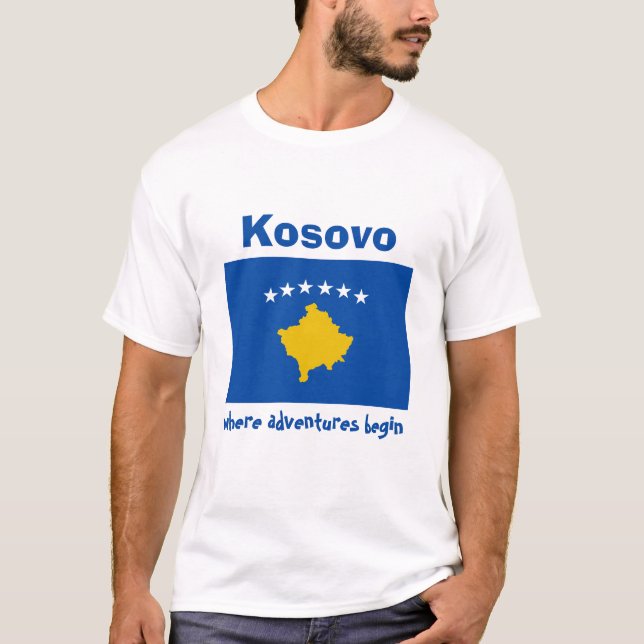 Kosovo Flag + Map + Text T-Shirt (Front)