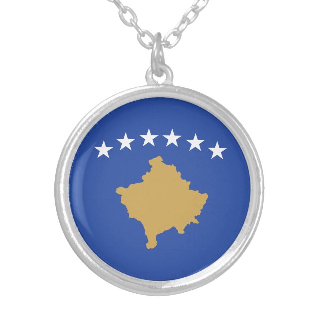 Kosovo Flag Silver Plated Necklace (Front)