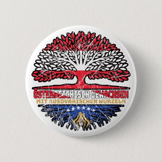 Kosovo Kosovarisch Österreichisch Österreich Baum Button (Front)