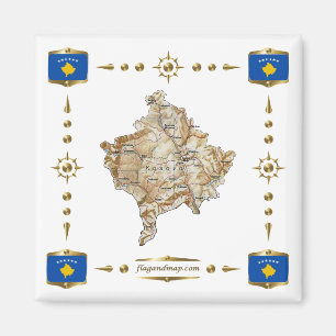 Kosovo Map + Flags Magnet