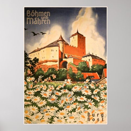 Kost Castle Bohemia Czech Republic Vintage Travel Poster