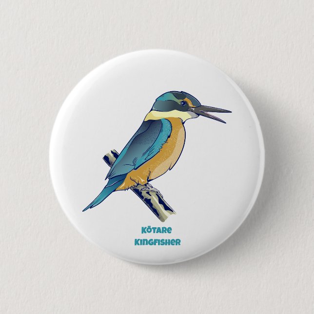 Kotare Kingfisher NZ BIRD  Button (Front)
