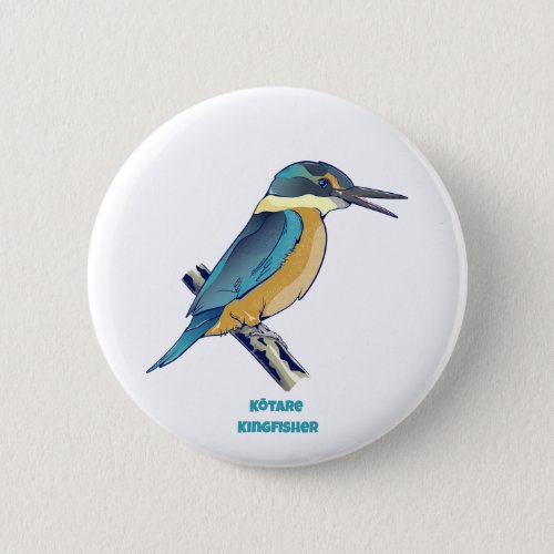 Kotare Kingfisher NZ BIRD  Button