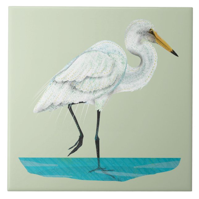 Kotuku  White heron Ceramic Tile (Front)