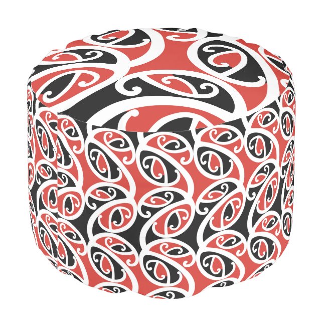 Kowhaiwhai Mangopare Maori Tribal Pattern Pouf (Angled Back)