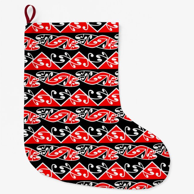 Kowhaiwhai Traditional Maori Koru Pattern Large Christmas Stocking (Front)