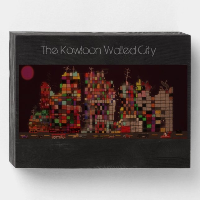 Kowloon Walled City from a distance-Wood Box Sign (Front Horizontal)
