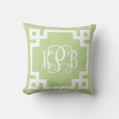 KPB Mint Green and White Greek Key Script Monogram Throw Pillow