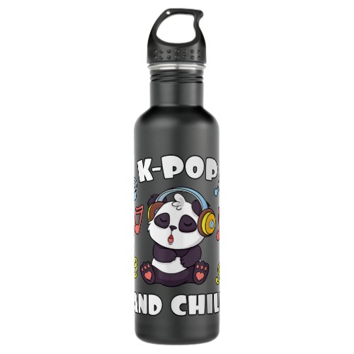 Kpop And Chill Panda Headphones Korean Music Lover Stainless Steel Water Bottle