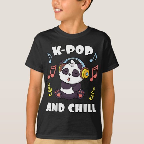 Kpop And Chill Panda Headphones Korean Music Lover T_Shirt