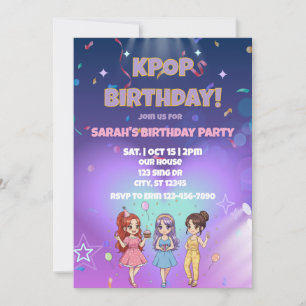 KPOP Birthday, Color the back! Invitation