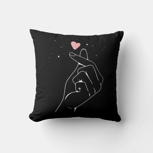 Kpop Drama Korean Finger Heart Saranghae Throw Pillow (Front)