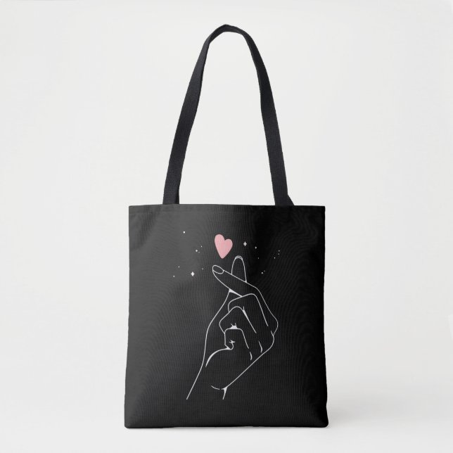 Kpop Drama Korean Finger Heart Saranghae Tote Bag (Front)