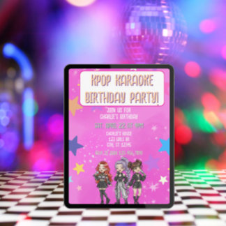 KPOP Karaoke Birthday, pink stars Invitation
