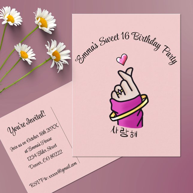 Kpop Pink Birthday Party Love Hand Sign Girls Postcard (Creator Uploaded)