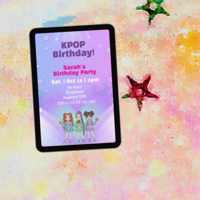 KPOP Superstar Birthday, Color the back Invitation (Creator Uploaded)