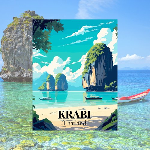 Krabi Thailand Beach Illustration Postcard