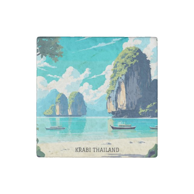 Krabi Thailand Beach Paradise Travel Stone Magnet (Front)