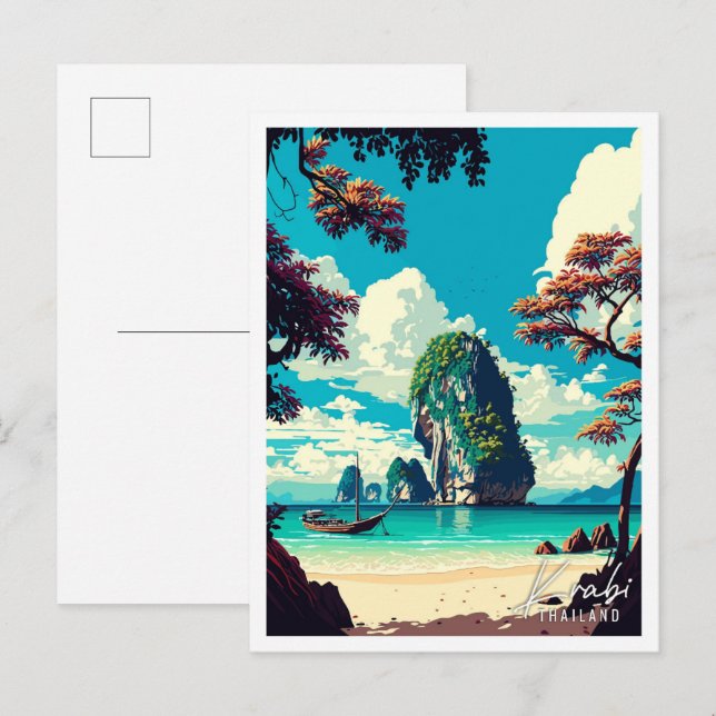 Krabi Thailand vintage travel illustration Postcard (Front/Back)