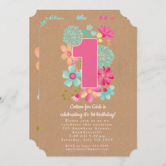 Kraft 1st Anniversary Birthday Company Party Invitation (Front/Back)