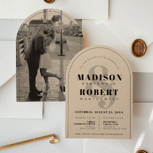 Kraft Ampersand Black & White Photo Arch Wedding Invitation