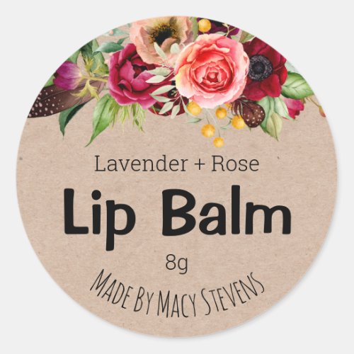 Kraft And Colorful Flowers Lip Balm Pot Lables Classic Round Sticker
