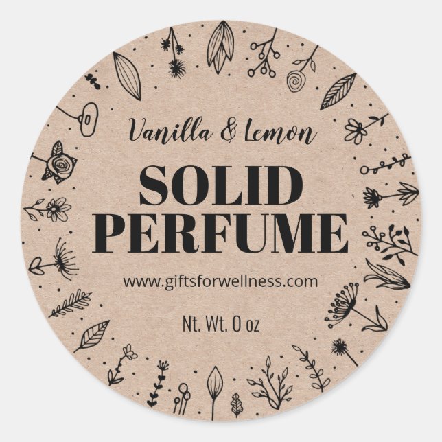 Kraft And Flowers Homemade Solid Perfume Labels (Front)