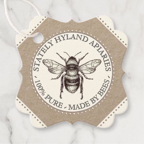 Kraft and Ivory Vintage Bee Honey Jar Neck Tag