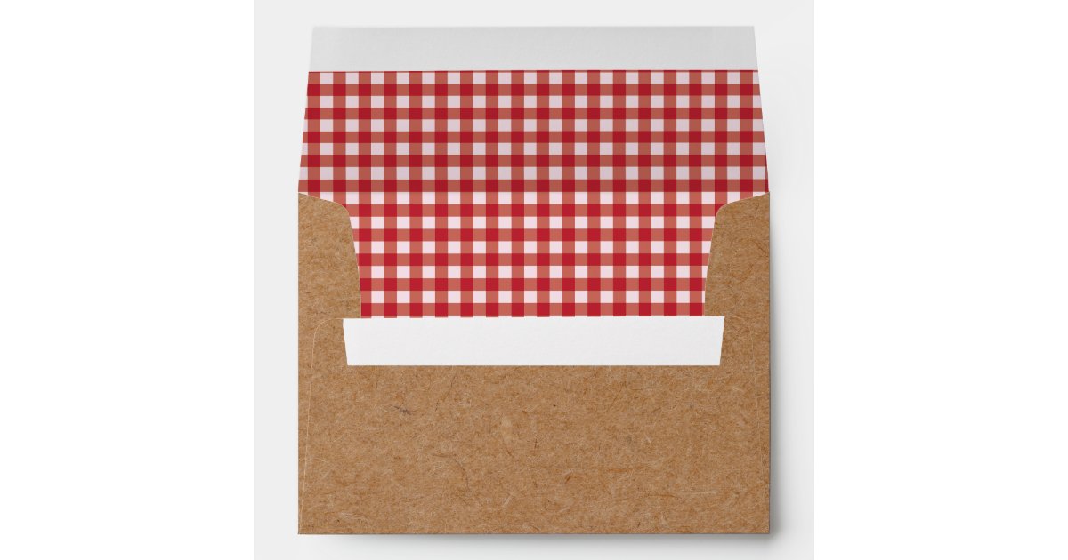 Kraft and Red Gingham Envelopes BBQ Picnic Zazzle