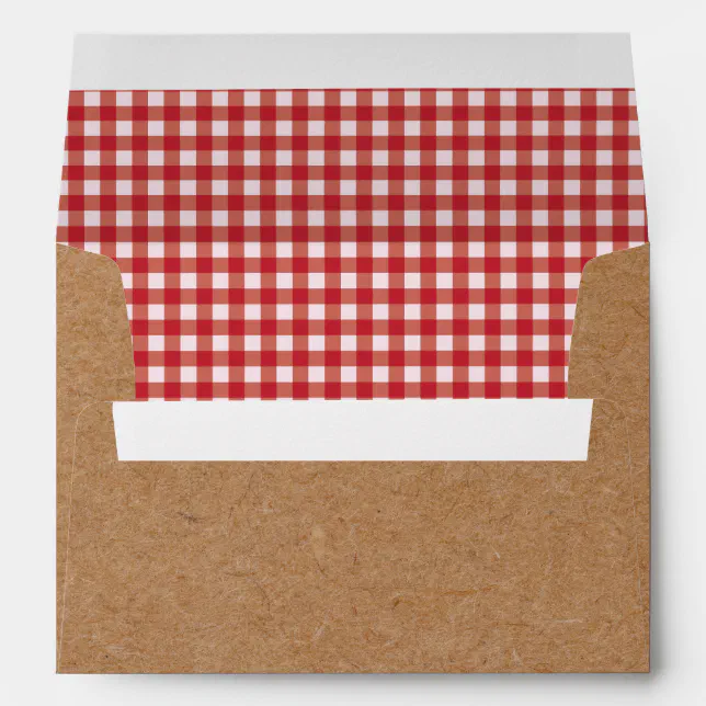 Kraft and Red Gingham Envelopes BBQ Picnic Zazzle