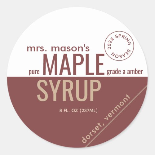 Kraft and Red Spring Season with Year Maple Syrup  Classic Round Sticker