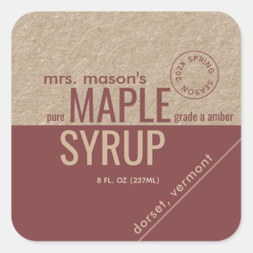 Kraft and Red Spring Season with Year Maple Syrup  Square Sticker