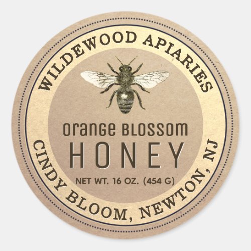 Kraft and Sepia Honey Jar Bee Label