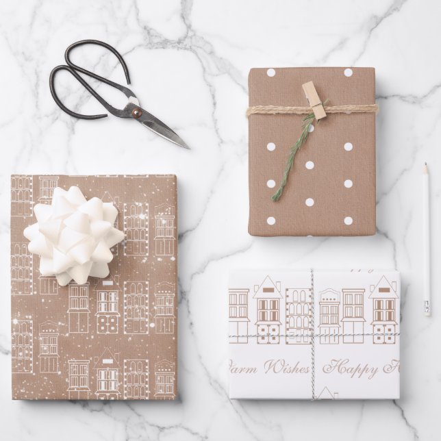 Kraft and White Modern Scandinavian  Wrapping Paper Sheets (Front)