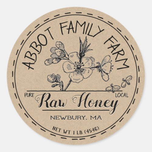 Kraft Apple Blossom Raw Local Honey Label Rustic