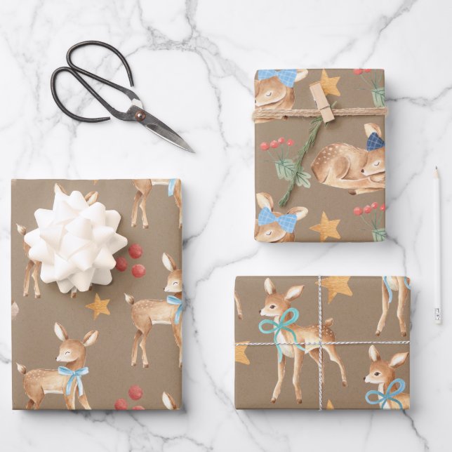 Kraft Baby Boy's First Christmas Reindeer Party Wrapping Paper Sheets (Front)