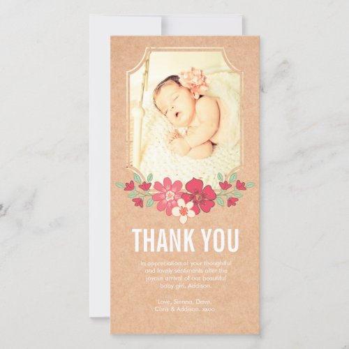 Kraft Baby Girl Thank You Flowers Photo Card