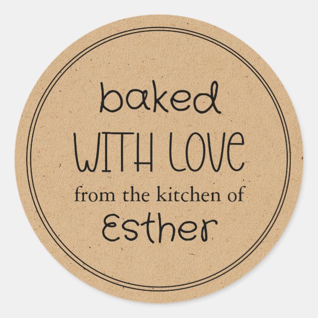 Kraft Baked with Love Classic Round Sticker (Front)