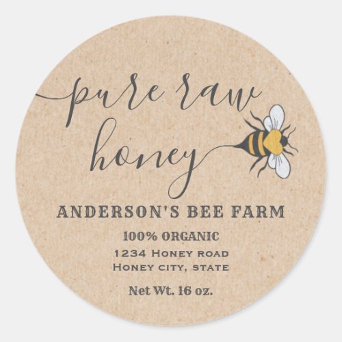 Kraft Bee logo script pure raw honey jar label