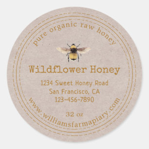 Kraft Bee Wildflower Honey Apiary Classic Round Sticker