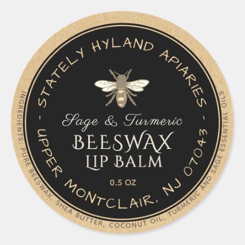 Kraft  Black Handwritten Beeswax Lip Balm Label