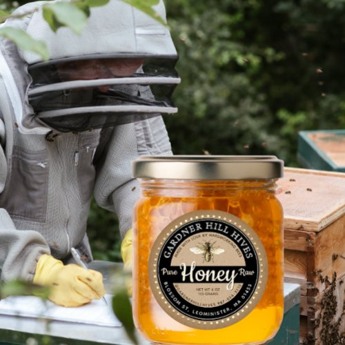 Kraft Black Honey Jar Vintage Bee Made With Love  Classic Round Sticker