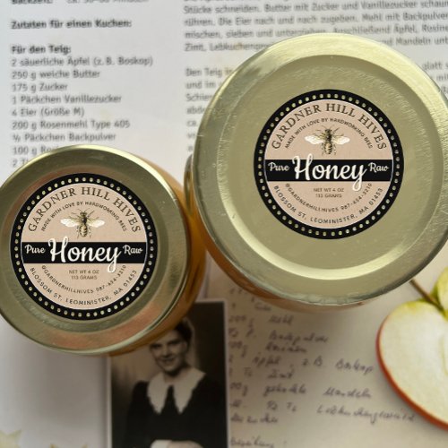 Kraft Black Honey Jar Vintage Bee Made With Love  Classic Round Sticker