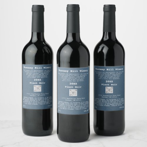 Kraft Blue Effect Modern QR Code LOGO Description  Wine Label