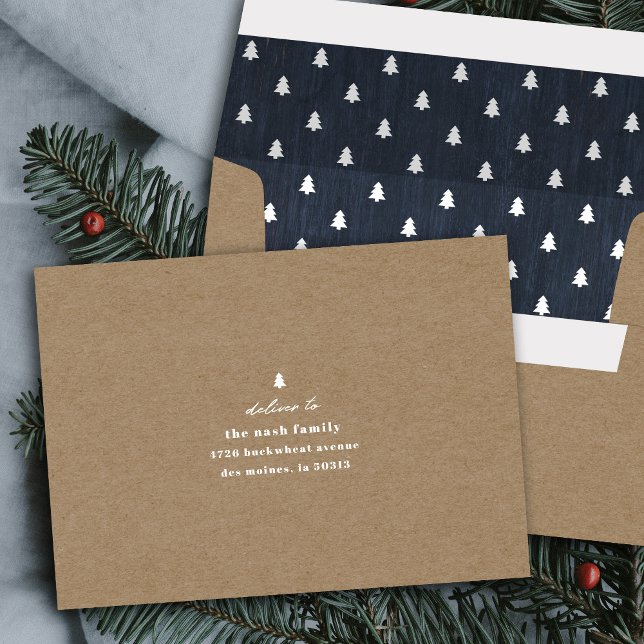 Kraft Blue Rustic Tree Woodgrain Holiday Envelope (Creator Uploaded)