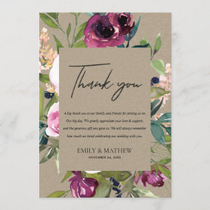KRAFT BLUSH BURGUNDY FLORA BUNCH WEDDING THANK YOU INVITATION