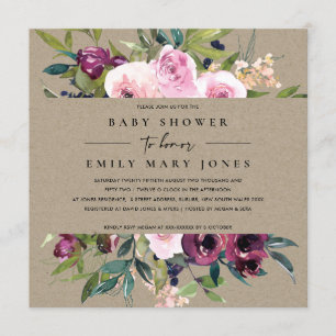KRAFT BLUSH BURGUNDY FLORAL BUNCH BABY SHOWER INVITATION