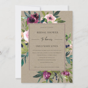 KRAFT BLUSH BURGUNDY FLORAL BUNCH BRIDAL SHOWER INVITATION