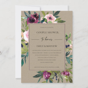 KRAFT BLUSH BURGUNDY FLORAL BUNCH COUPLE SHOWER INVITATION